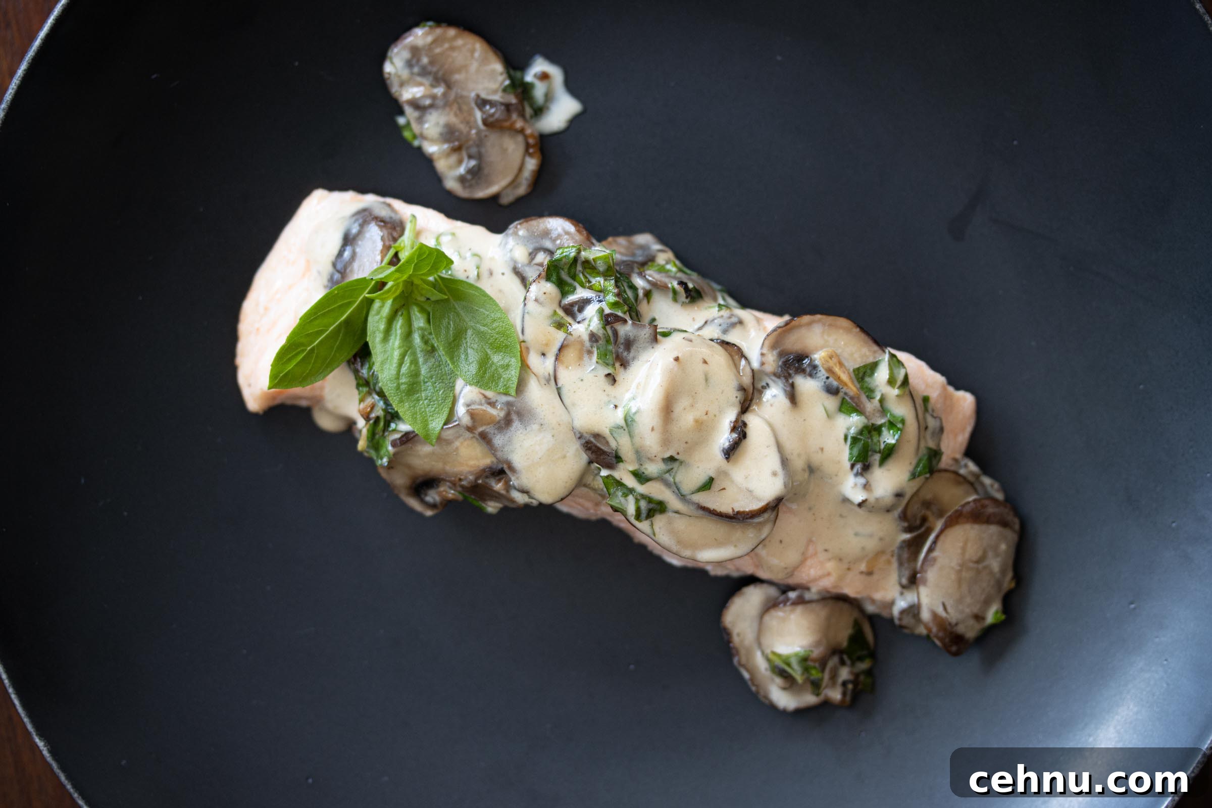 Salmon With Basil Mushroom Sauce Salmon With Basil Mushroom Sauce