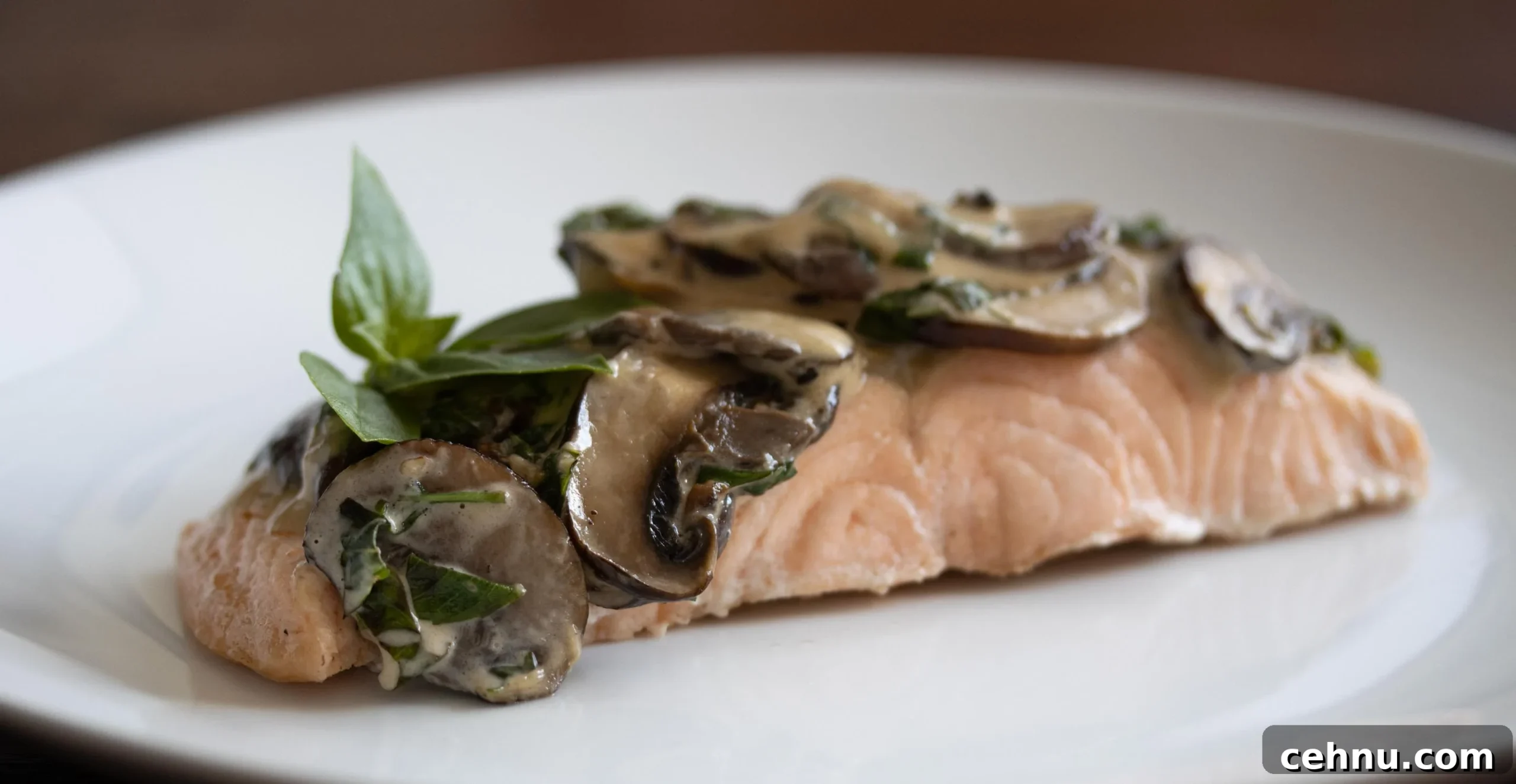 Salmon With Basil Mushroom Sauce Salmon With Basil Mushroom Sauce