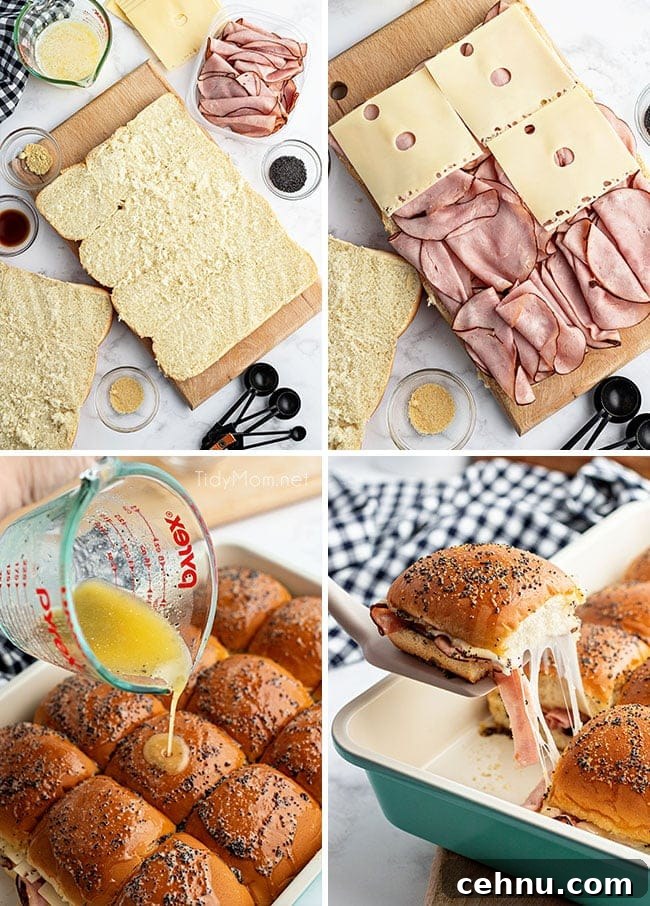 Ham and Swiss Sliders Recipe with Honey Mustard Glaze 4 how to make ham sliders photo collage