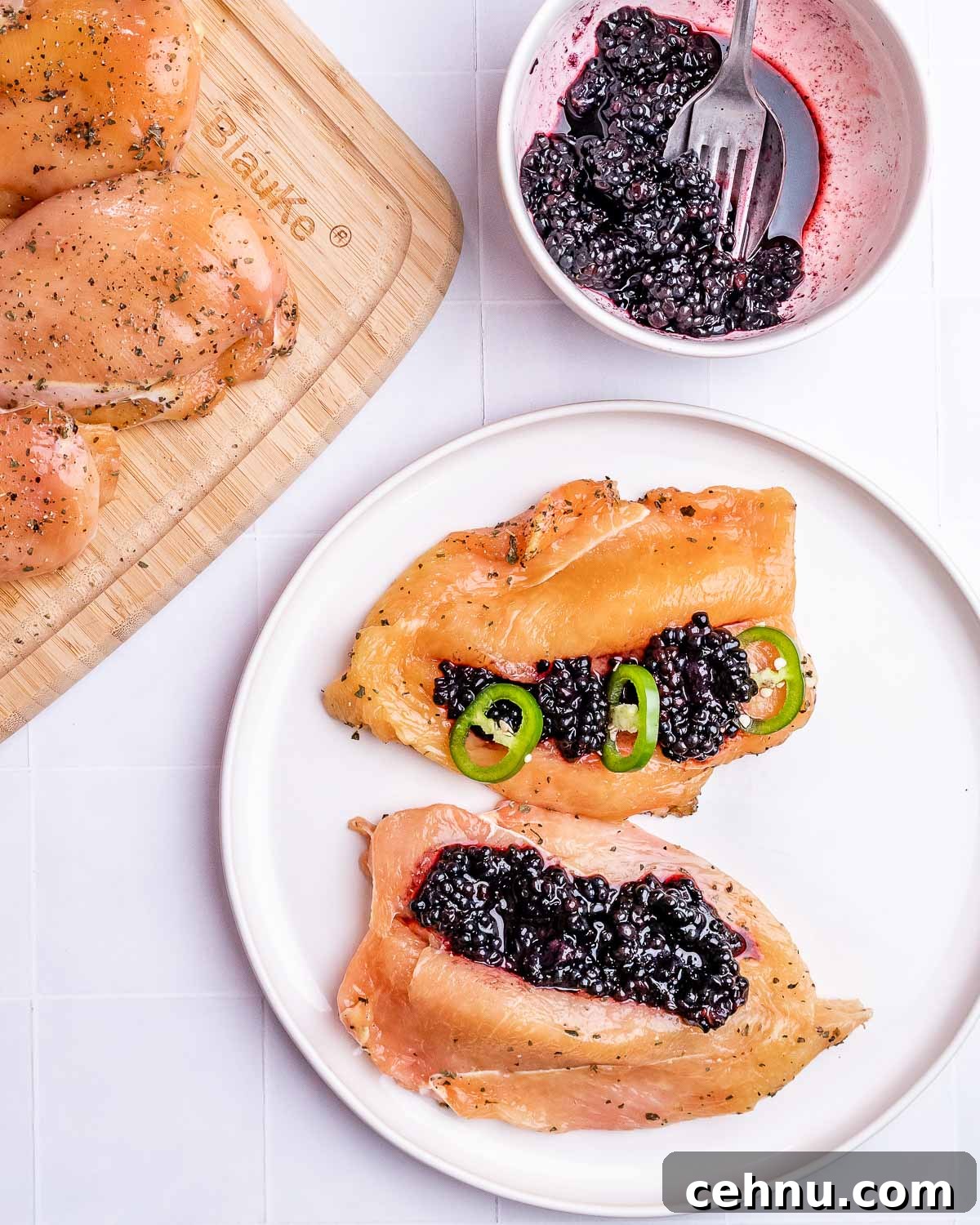 Stuffed chicken with blackberries and jalapenos
