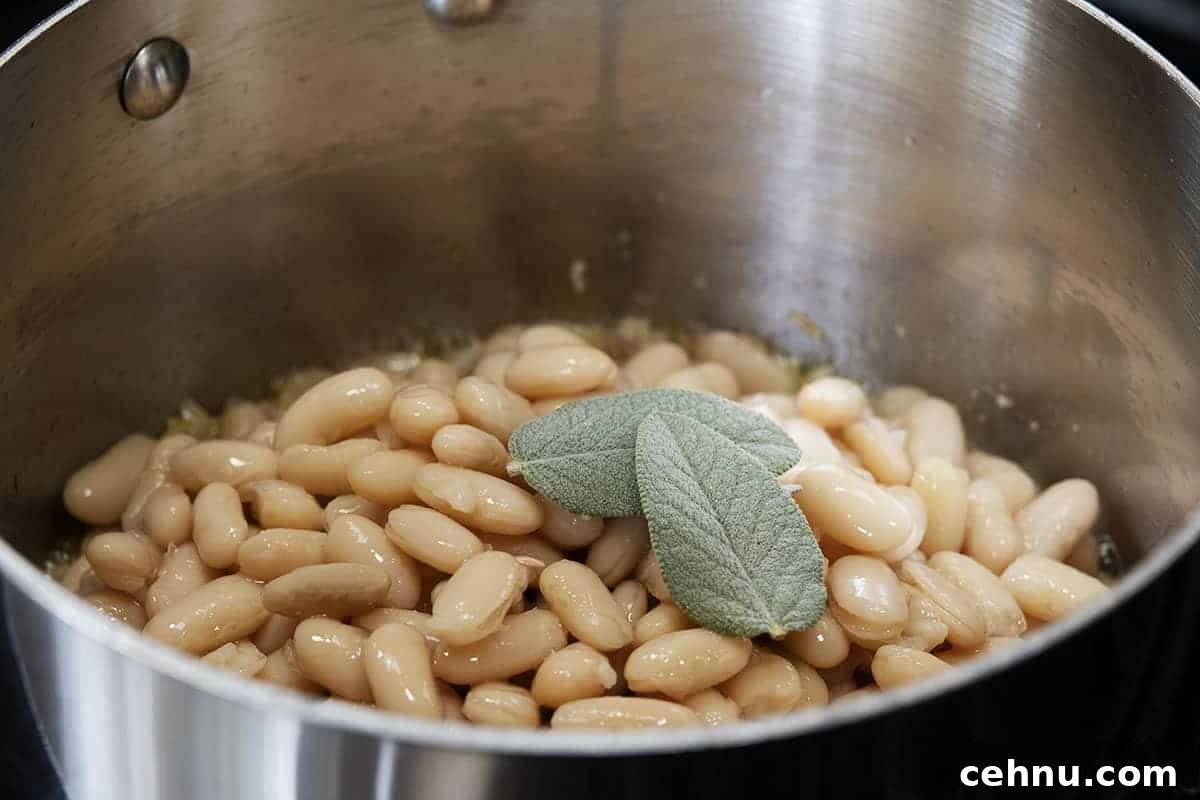 Creamy White Bean Soup with Garlic and Herbs 11 adding cannellini beans and sage