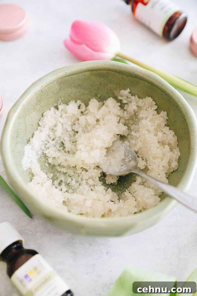 DIY Sugar Lip Scrub Recipe for Soft, Smooth Lips 4 diy lip scrub combined together in a green bowl.