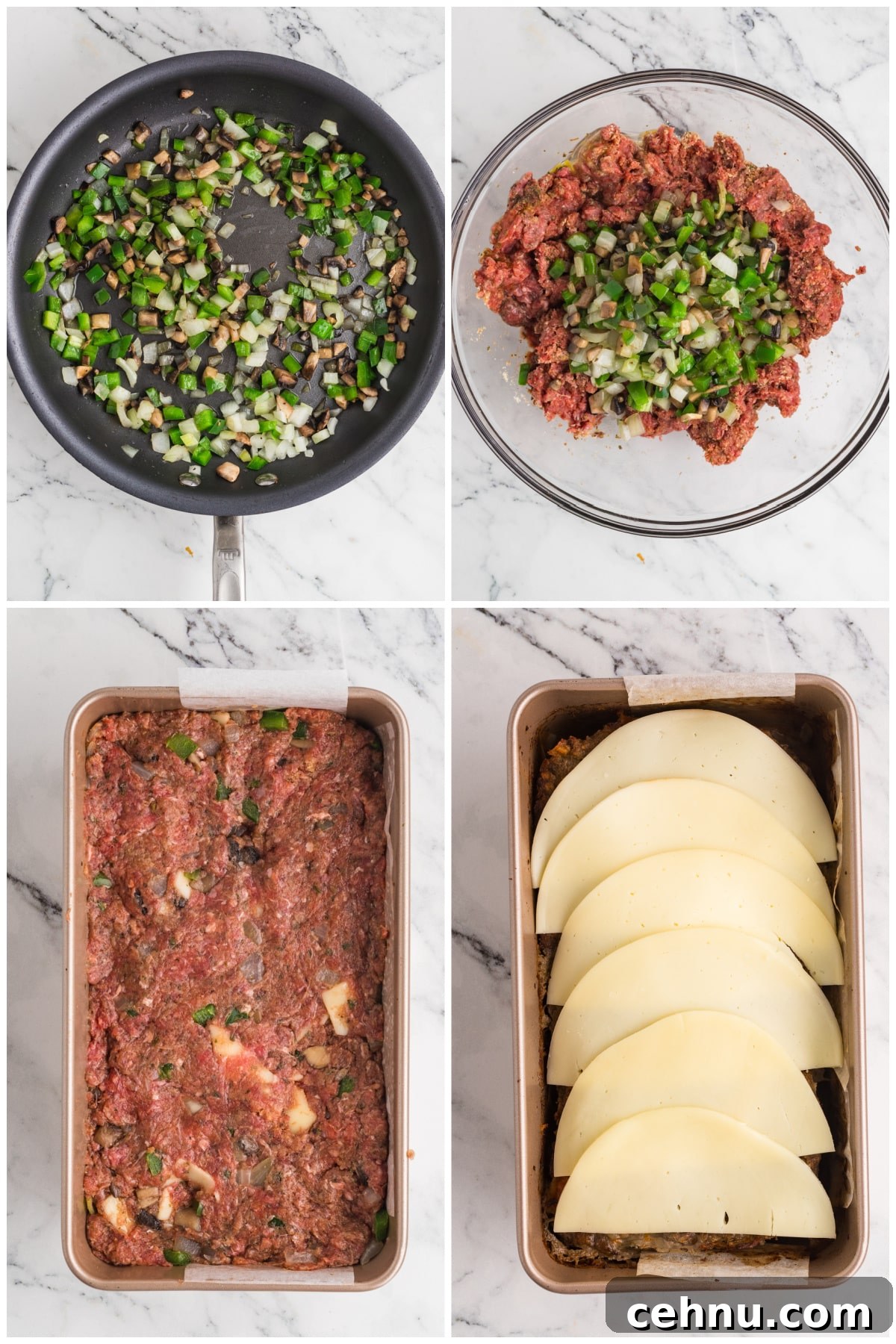 A collage of images showing the meatloaf steps.