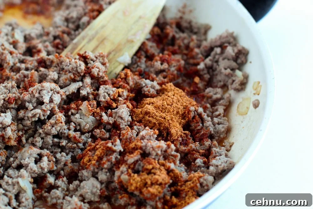 taco seasoning added to cooked ground turkey