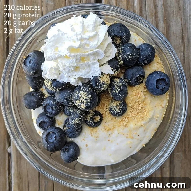 Blueberry Cheesecake Yogurt Protein Bowl Recipe 2 blueberry yogurt protein bowl with macros and calories (Large)