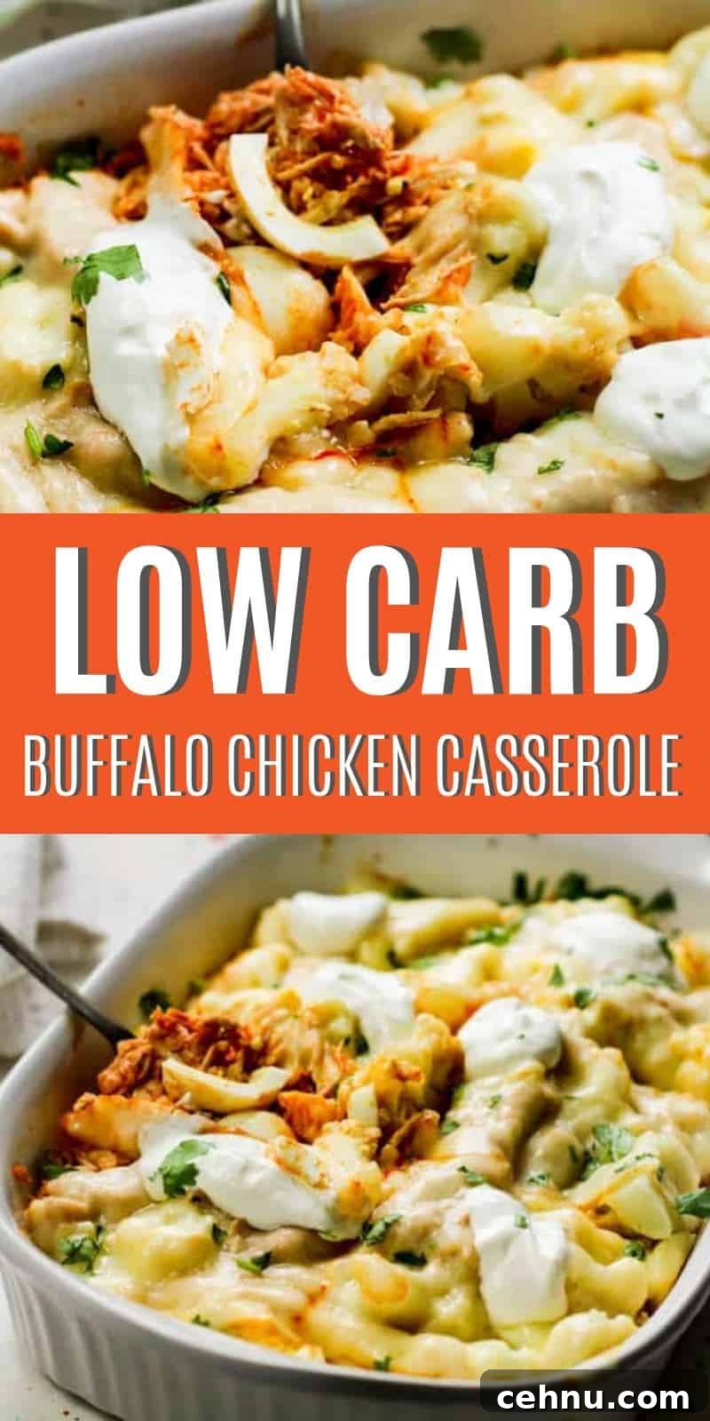 This Low Carb Buffalo Chicken Casserole Recipe is the perfect recipe for dinner tonight! The buffalo flavors mixed with cauliflower and cheese are just amazing!