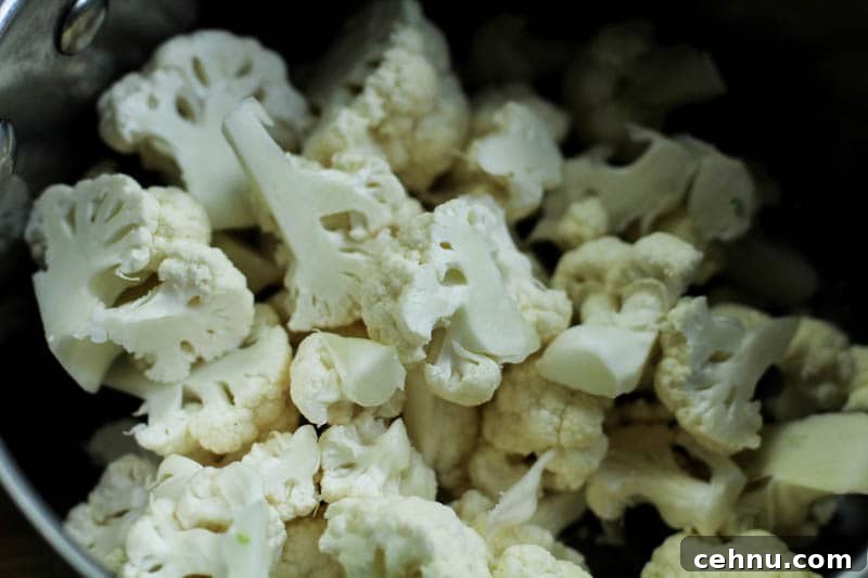 chopped cauliflower in a pot