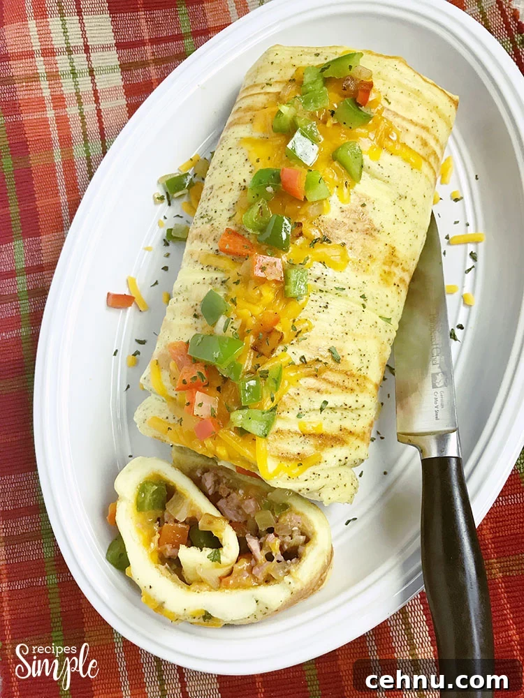 Western Omelet Roll On Plate