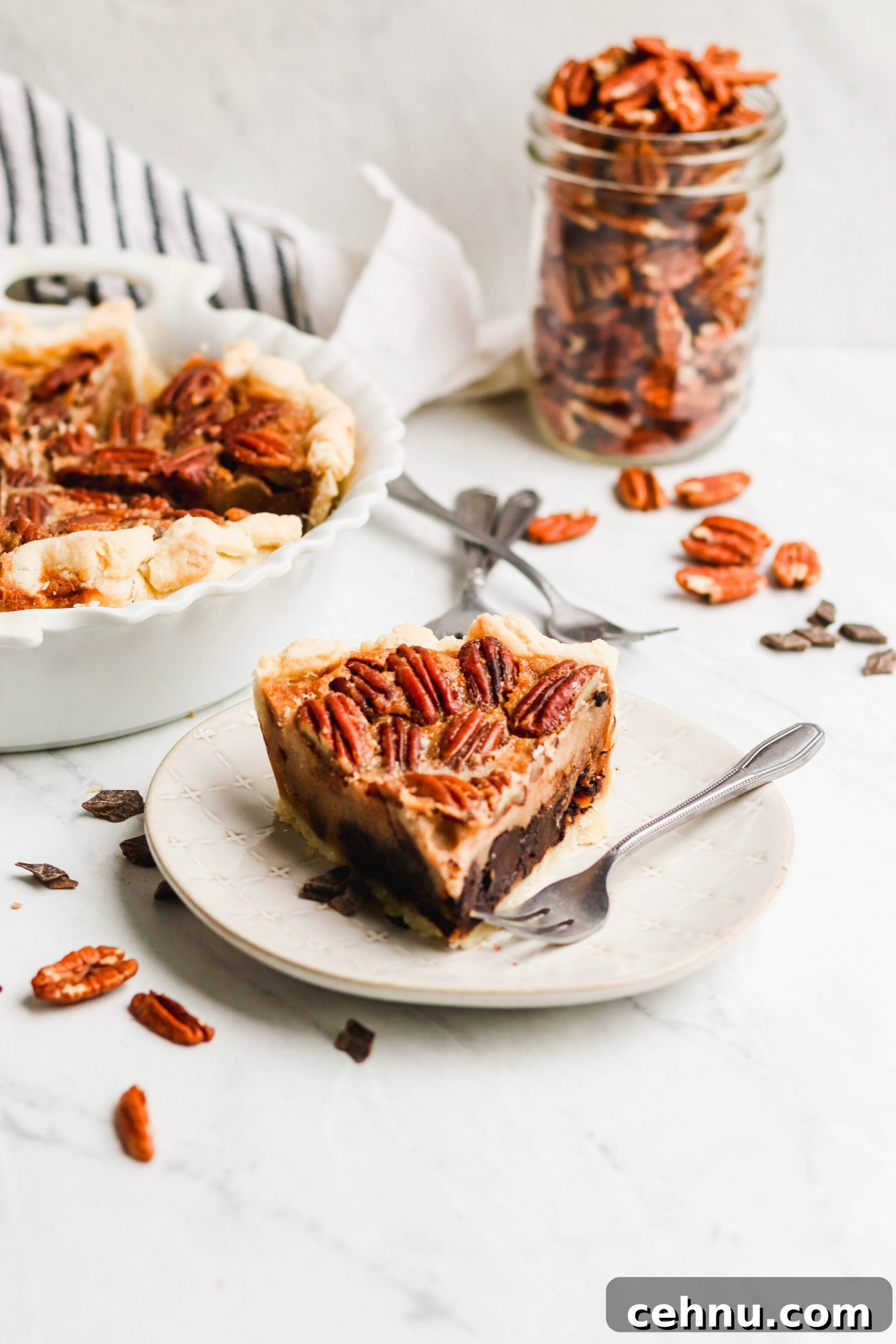 Healthier chocolate bourbon pecan pie