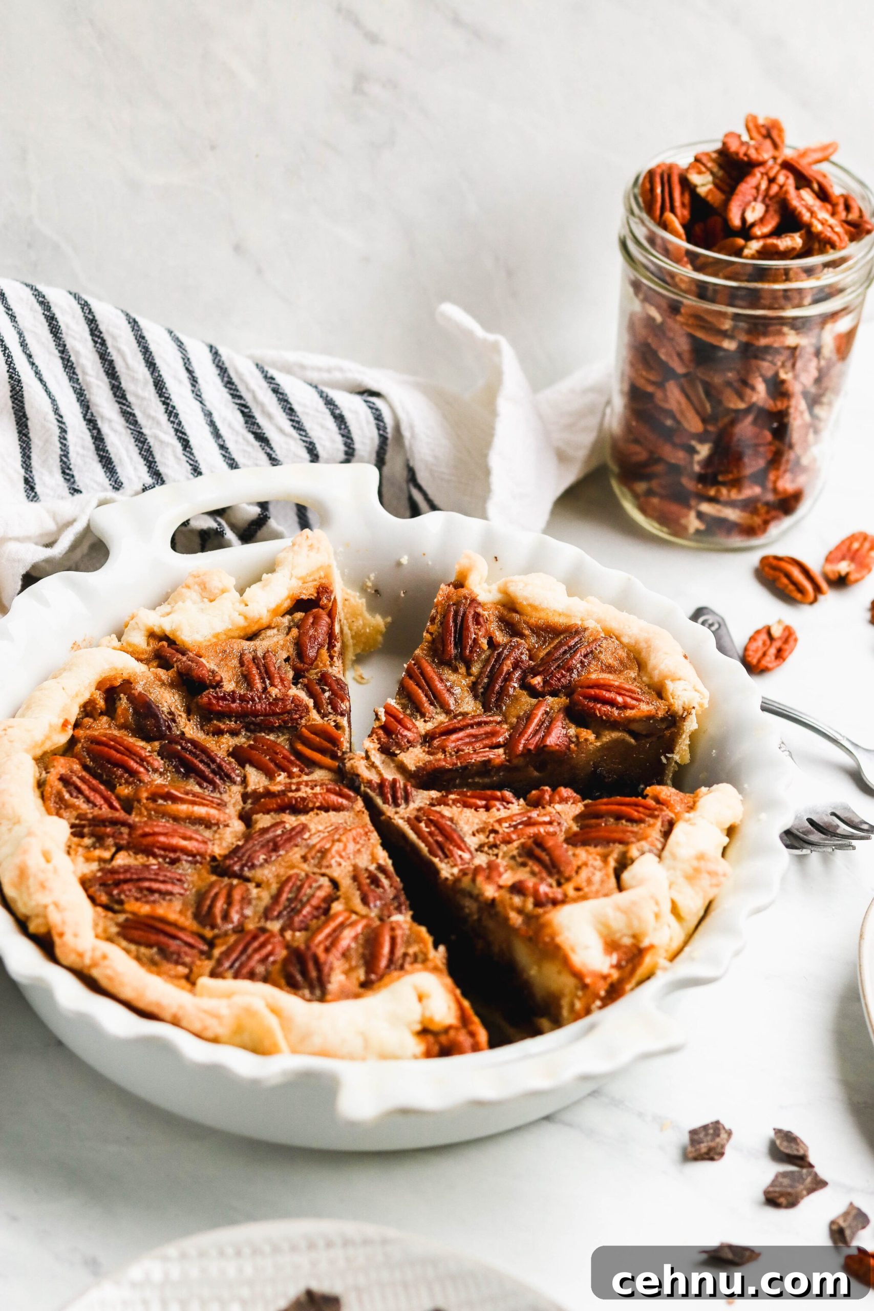 Healthier chocolate bourbon pecan pie