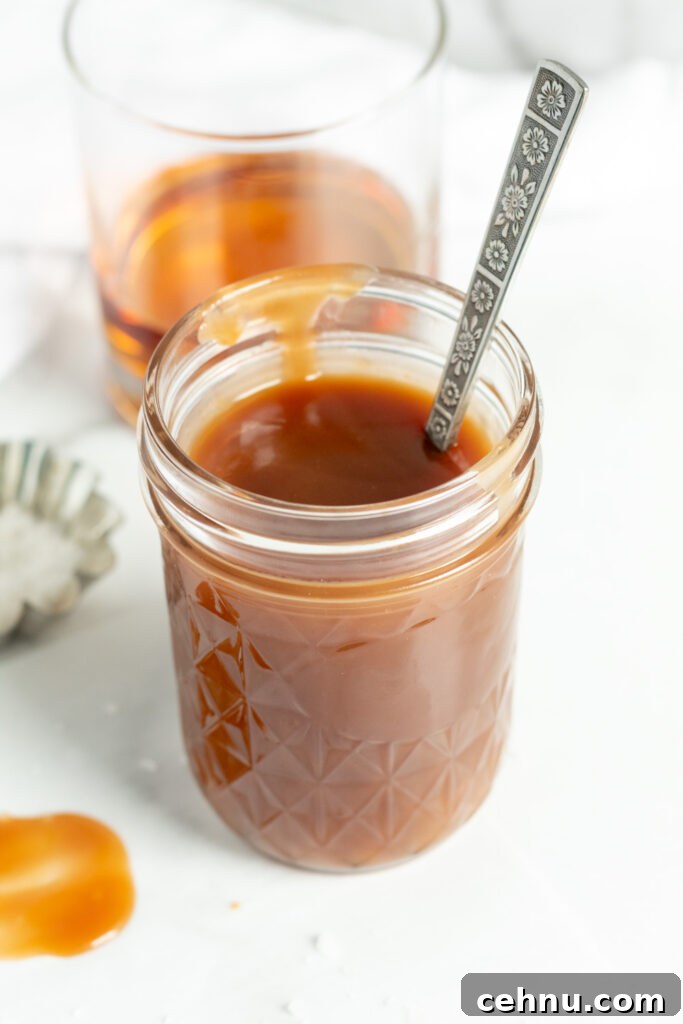 Jar of bourbon caramel sauce