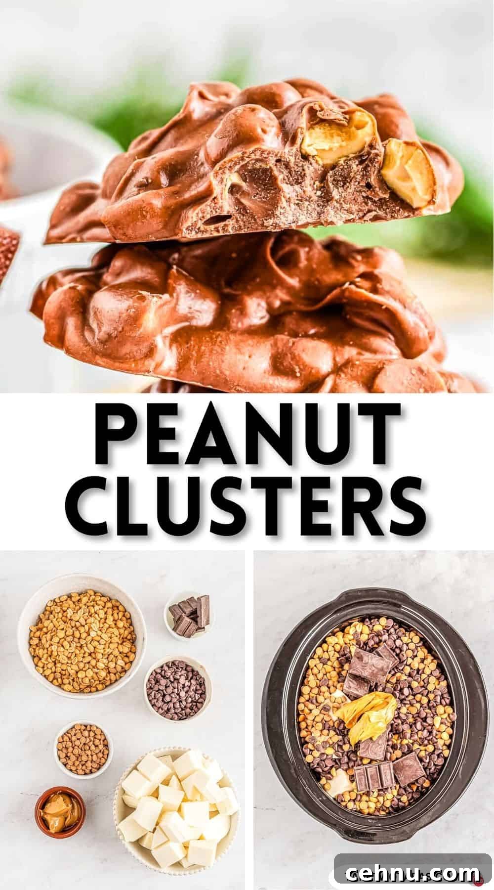 Slow Cooker Peanut Clusters: No-Bake Candy Recipe 12 Pinterest pin image for crockpot peanut clusters recipe