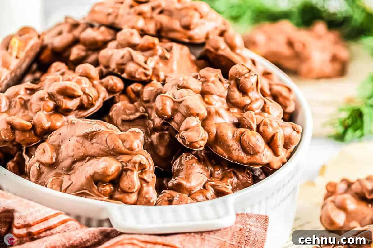 Slow Cooker Peanut Clusters: No-Bake Candy Recipe 10 bowl of peanut clusters on a napkin
