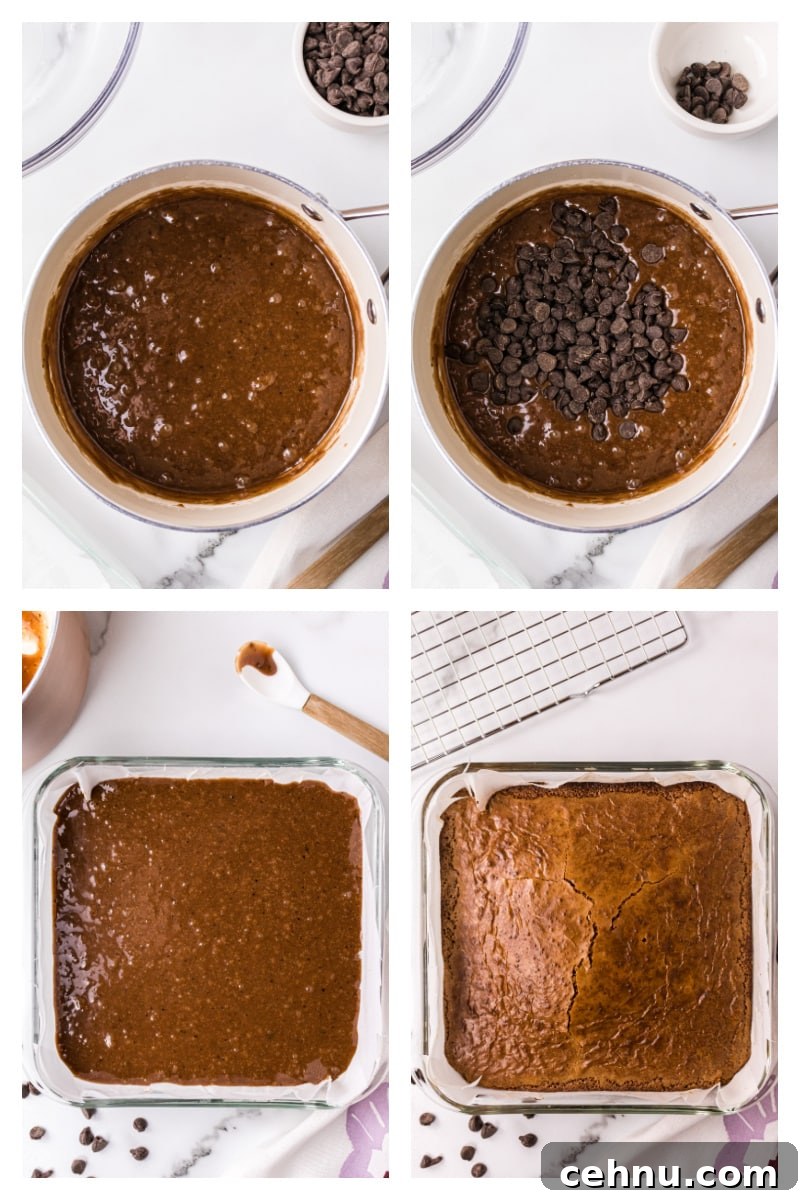 four photos showing process of making the best brownies recipe