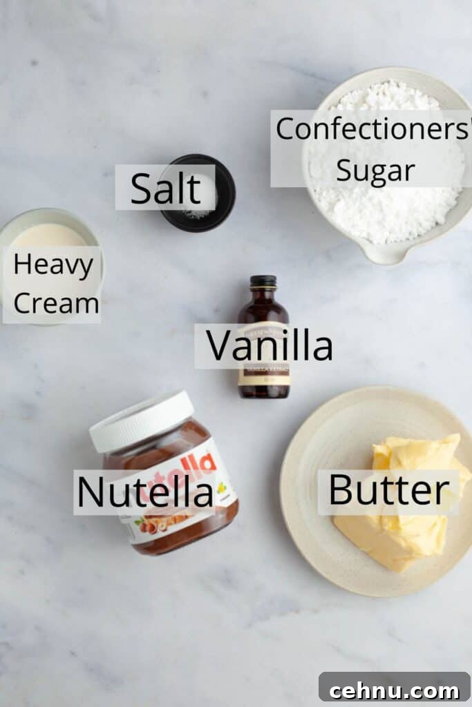 Moist Nutella Filled Chocolate Cake Recipe 3 Ingredients needed to make Nutella frosting weighed out.
