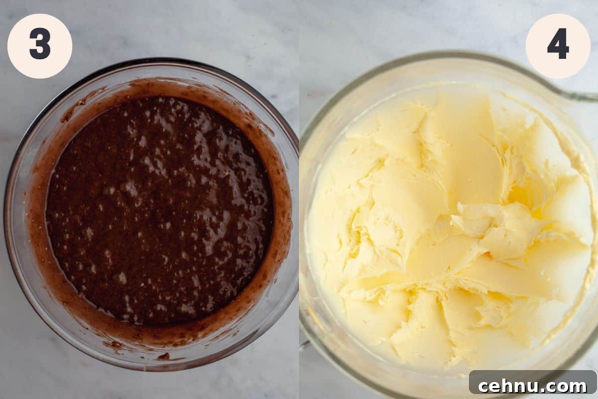 Moist Nutella Filled Chocolate Cake Recipe 6 Steps 3 and 4 in the Nutella filled cake baking process.