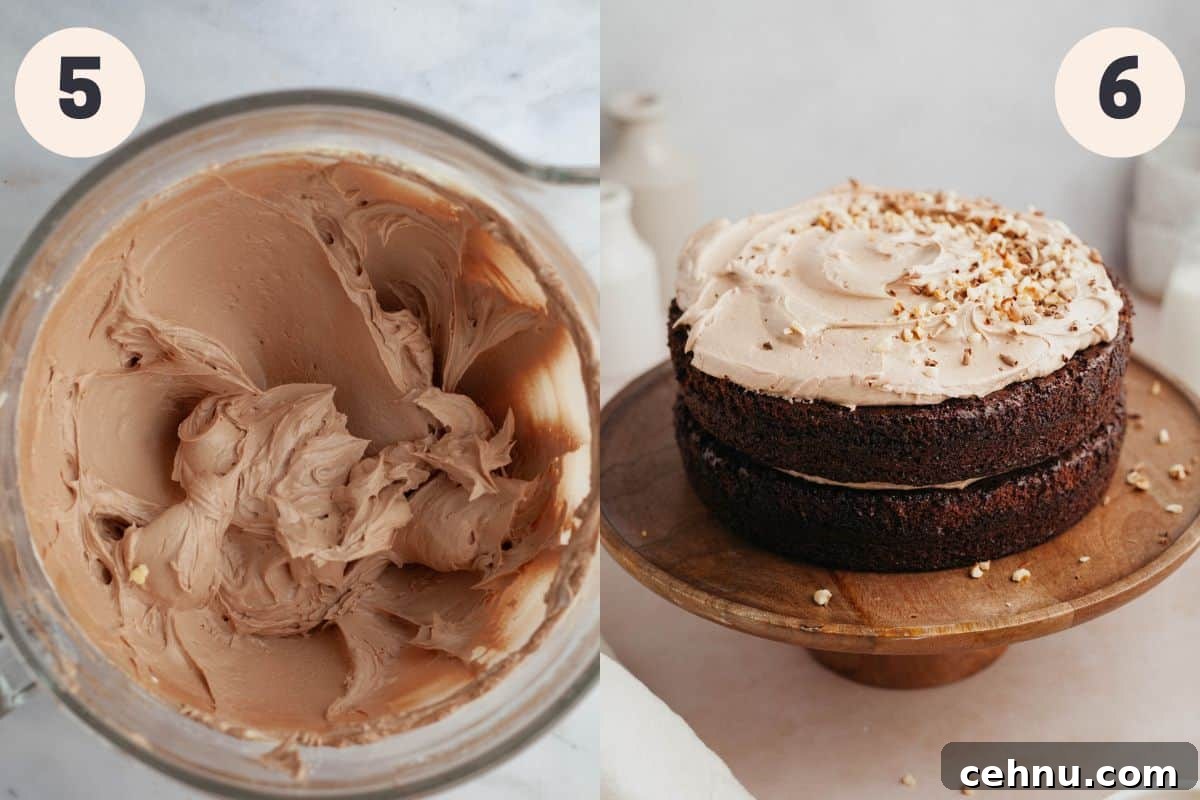 Moist Nutella Filled Chocolate Cake Recipe 7 Steps 5 and 6 in the Nutella filled cake baking process.