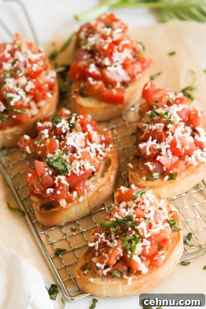 bruschetta on a tray on parchment paper