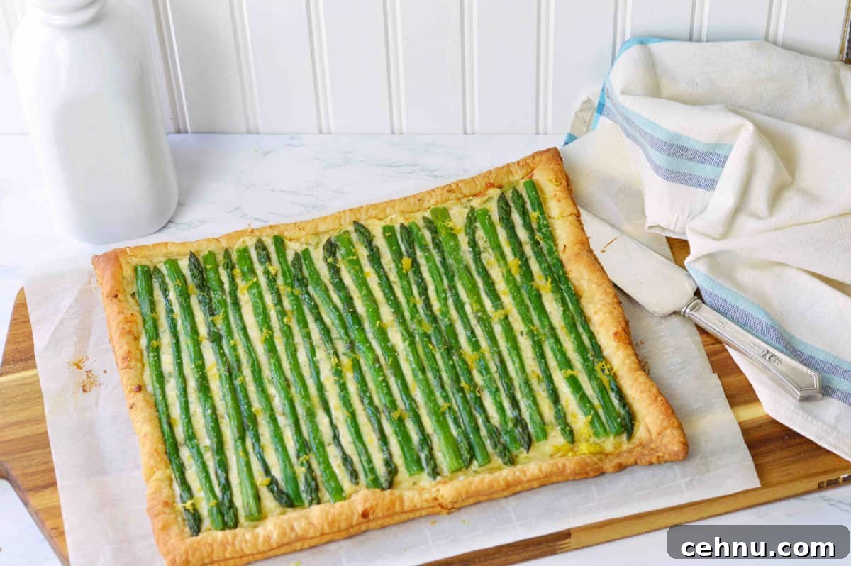 Savory Asparagus and Cheese Tart Recipe 2 title picture of asparagus cheese tart.