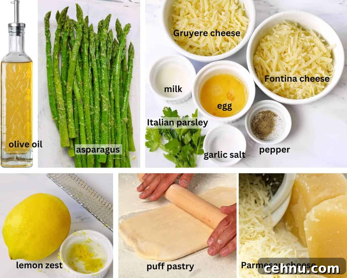 Savory Asparagus and Cheese Tart Recipe 3 all ingredients needed to make asparagus and cheese tart.