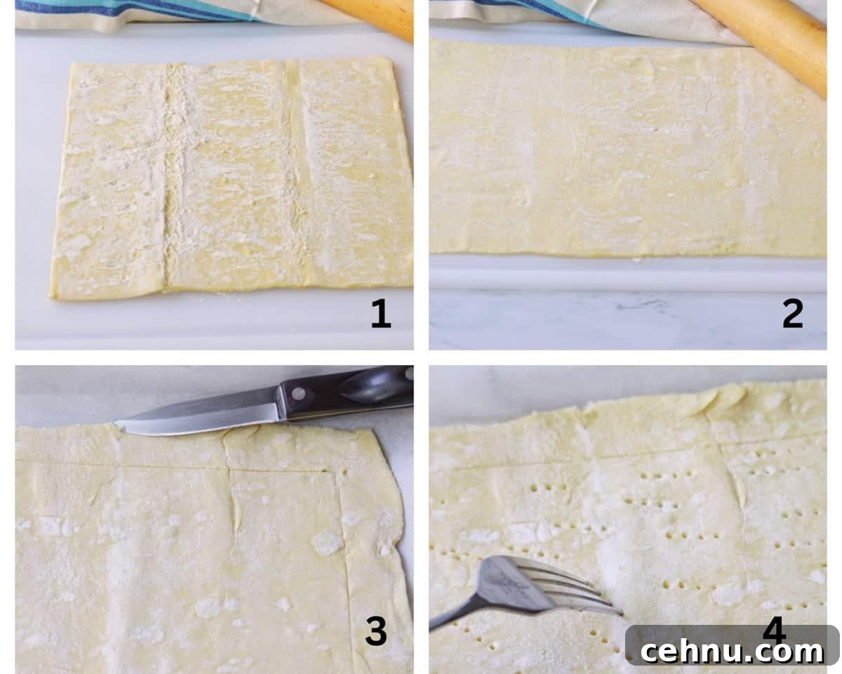 Savory Asparagus and Cheese Tart Recipe 4 steps for using puff pastry sheets.