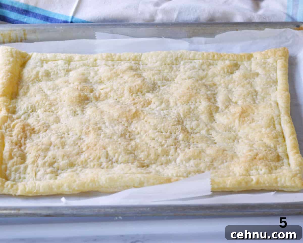 Savory Asparagus and Cheese Tart Recipe 5 rectangle of puff pastry pricked and baked.