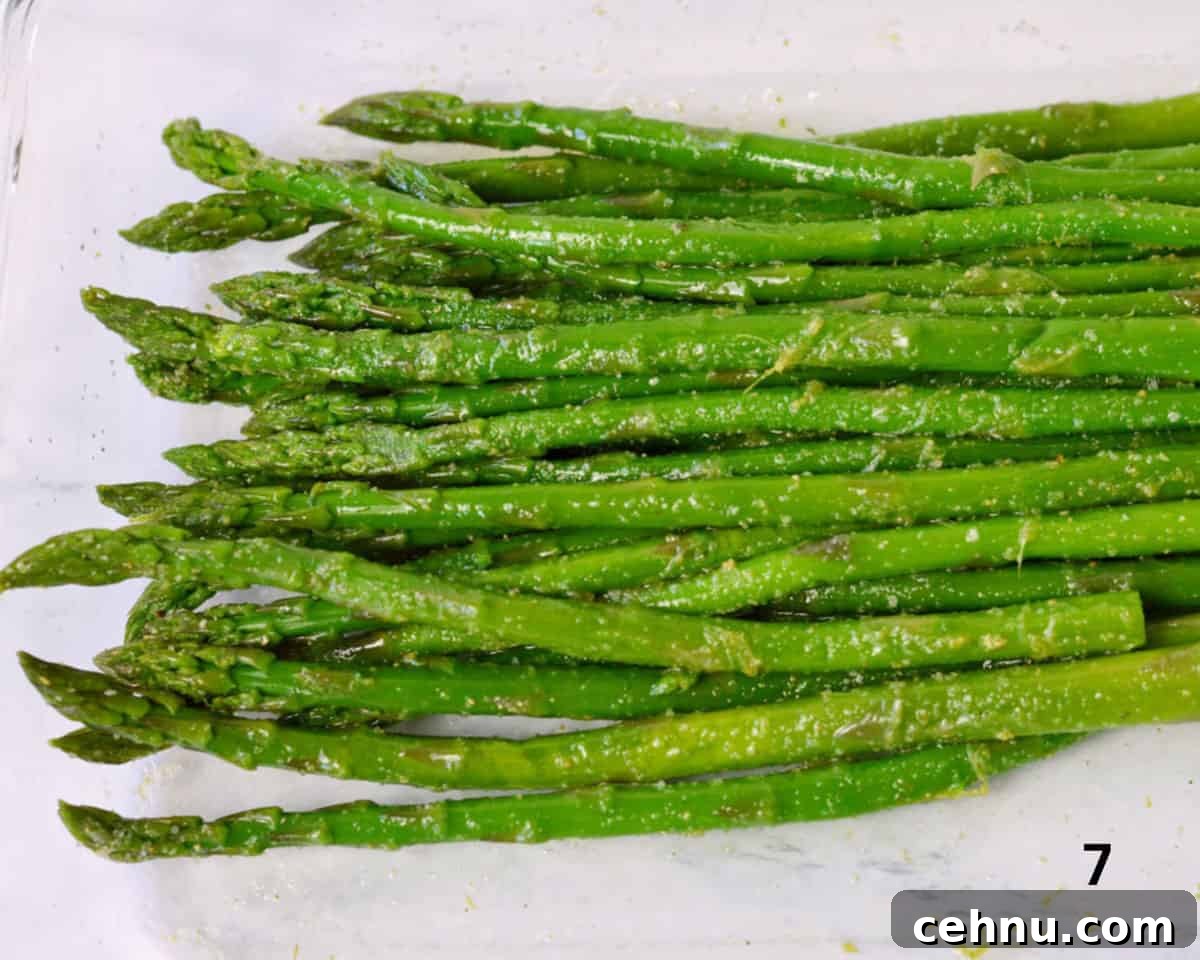 Savory Asparagus and Cheese Tart Recipe 7 fresh asparagus tossed in olive oil and spices.