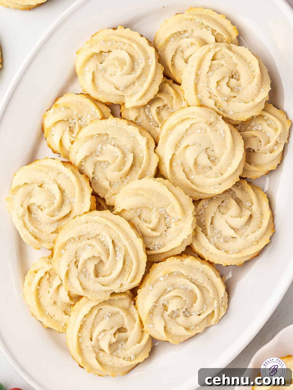 Classic Butter Cookies Recipe for Tea Time 2 Overhead view of a butter cookies on a oval shaped serving dish.