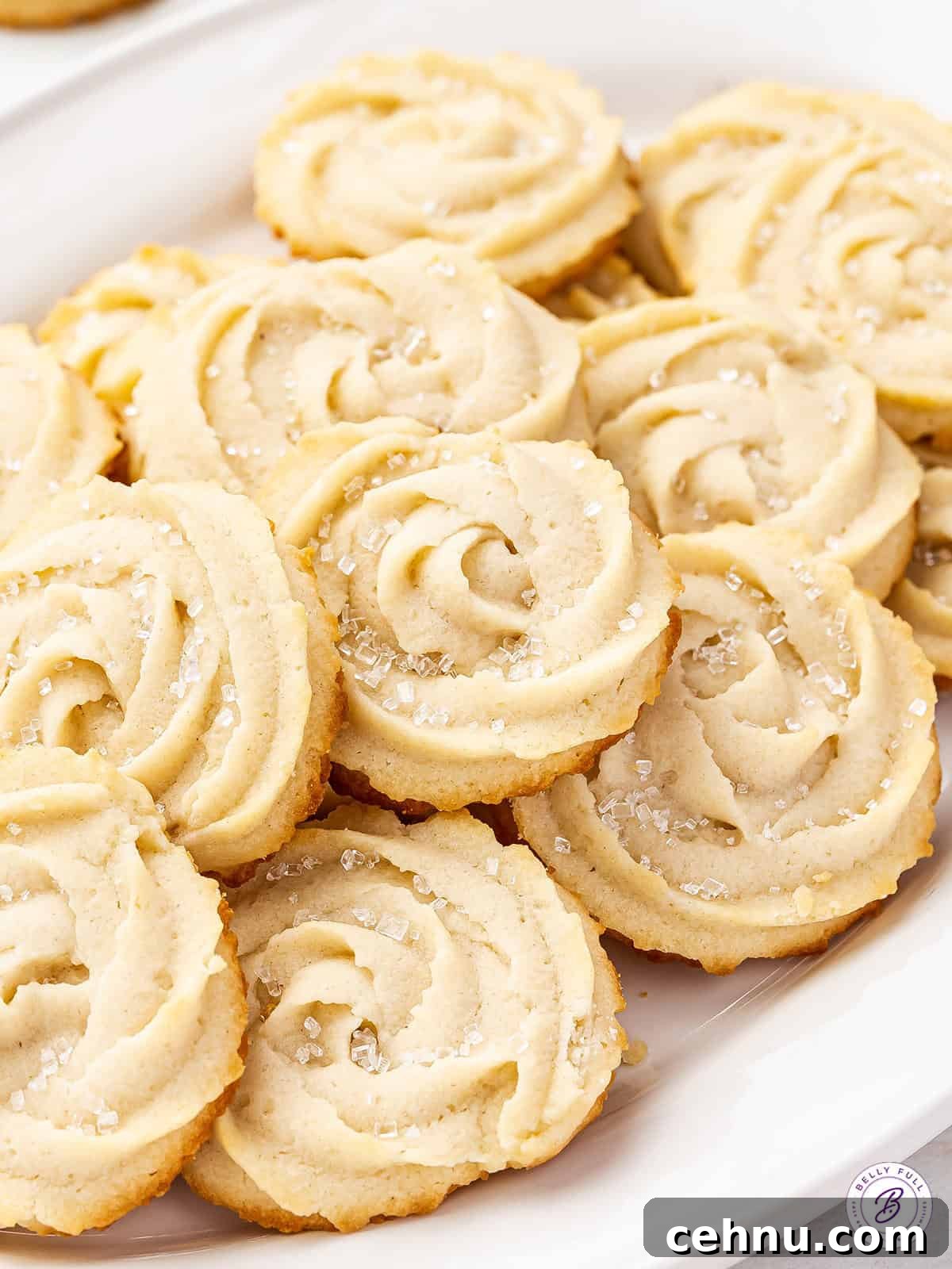 Classic Butter Cookies Recipe for Tea Time 13 Close up of butter cookies on a oval shaped serving dish.