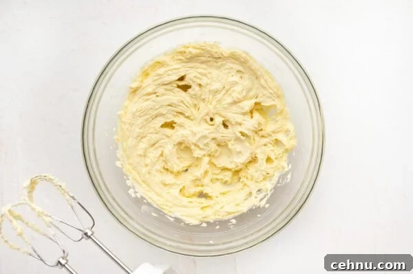 Classic Butter Cookies Recipe for Tea Time 6 Butter, sugar, eggs, and vanilla mixed together in a glass mixing bowl.