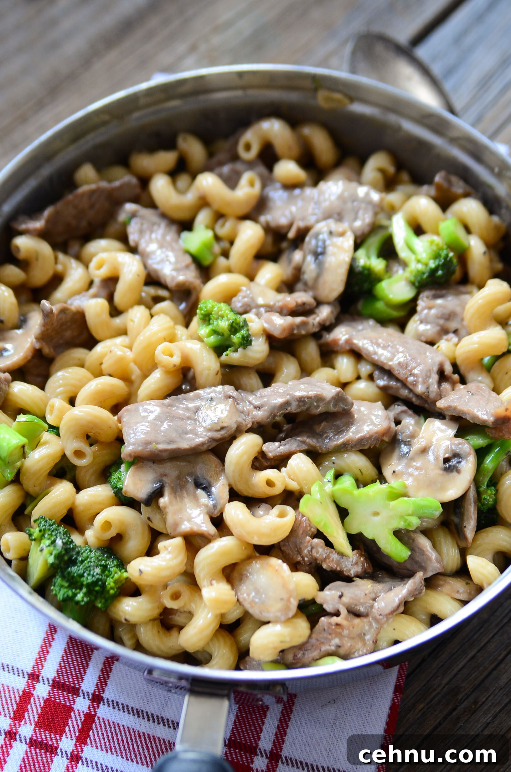 Tender steak mushroom broccoli pasta