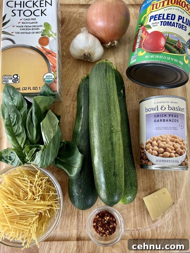 Ingredients for Italian zucchini soup.