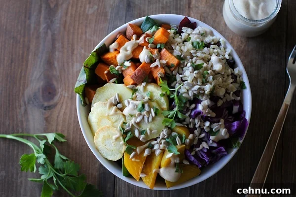 Roasted Root Vegetable Buddha Bowls closeup