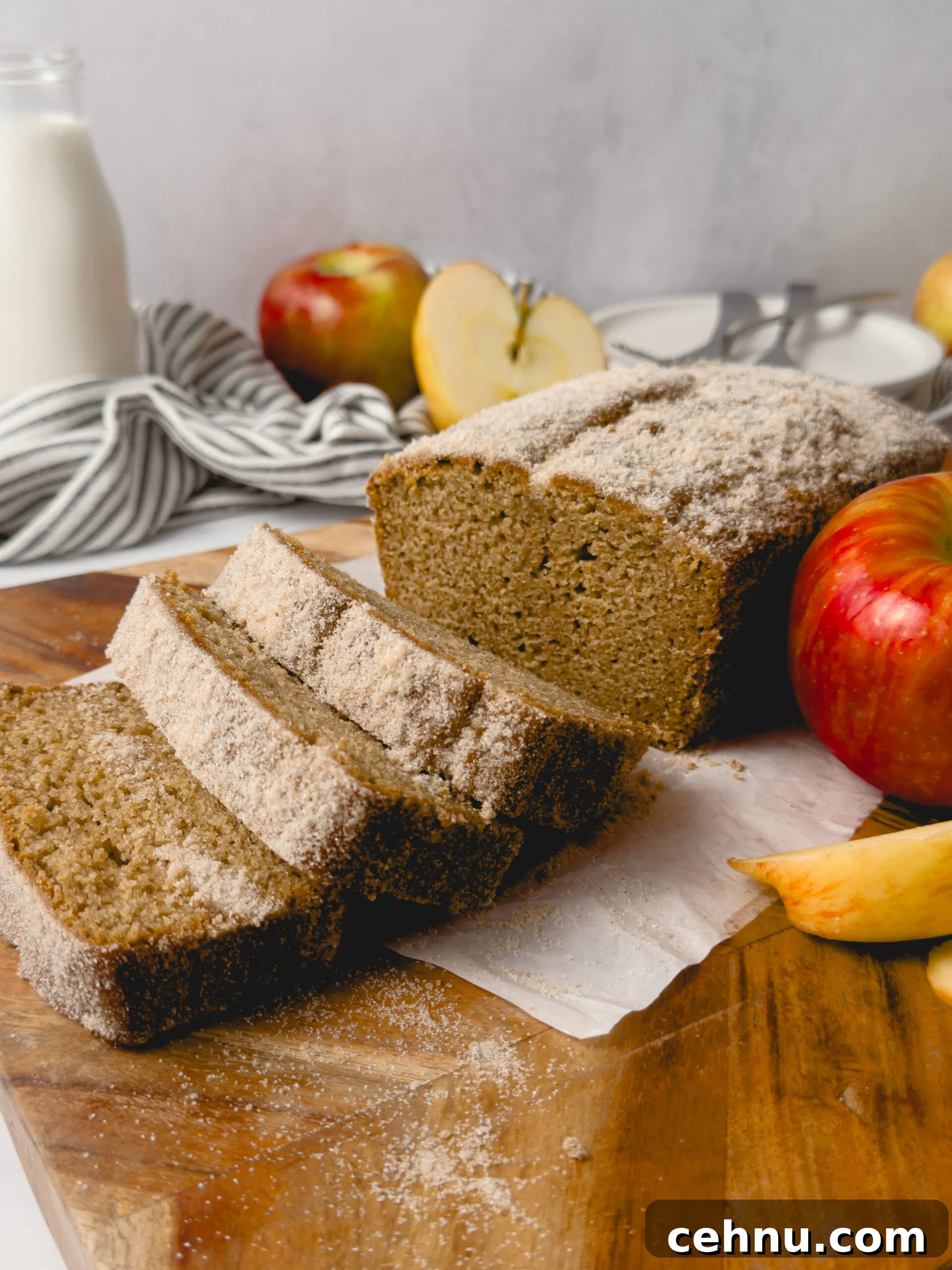 Slice of Apple Cider Donut Loaf Cake