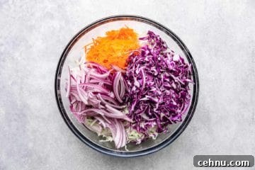 Cabbage, carrots and onions in a bowl.