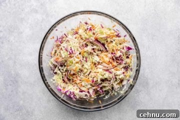 Coleslaw mixed in a bowl.