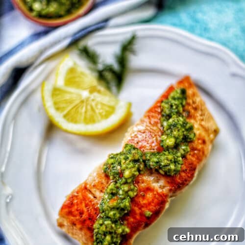 pan-seared salmon with almond basil pesto