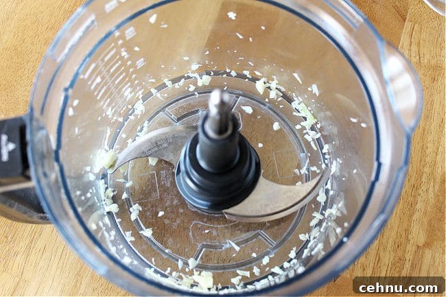 Minced garlic in a food processor.