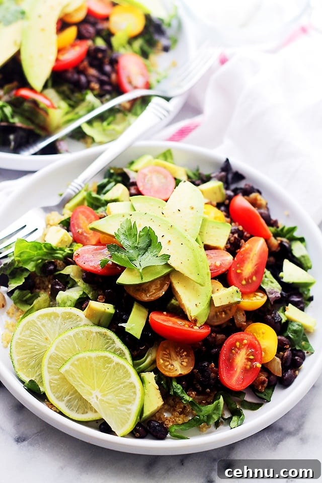 Quinoa Burrito Bowls | www.diethood.com | Healthy, homemade burrito bowls packed with quinoa, beans, tomatoes, and avocado.