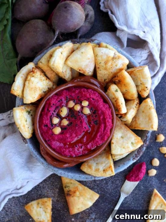 Roasted Beet Hummus with Pita Chips