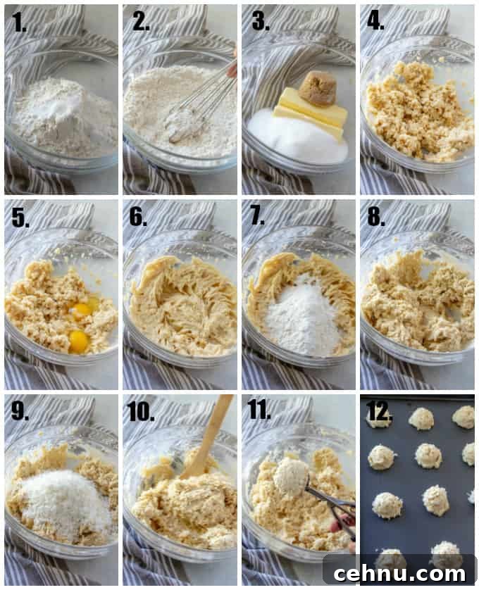 Step by step photos on how to make coconut cookies