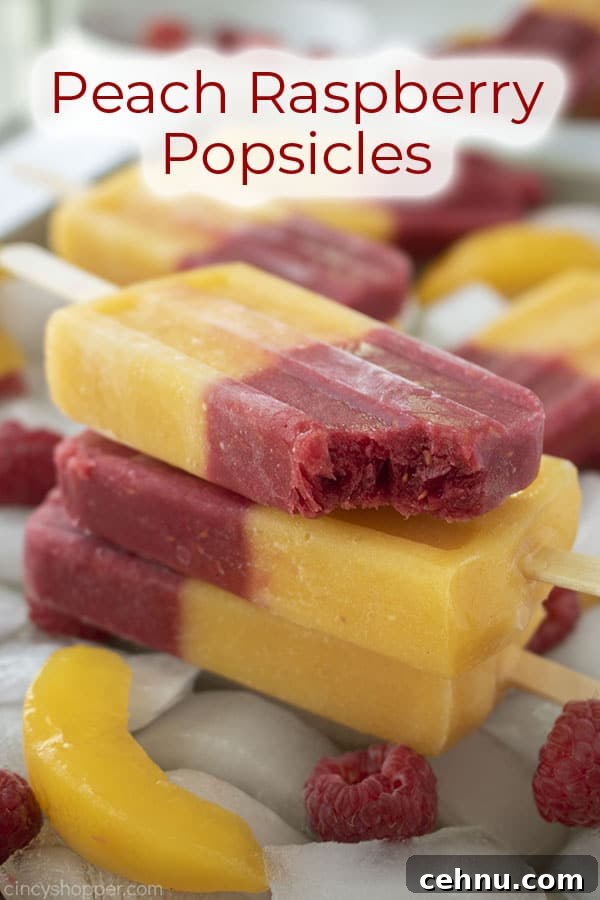 Homemade Peach and Raspberry Popsicles Recipe 6 Text on image Peach Raspberry Popsicles