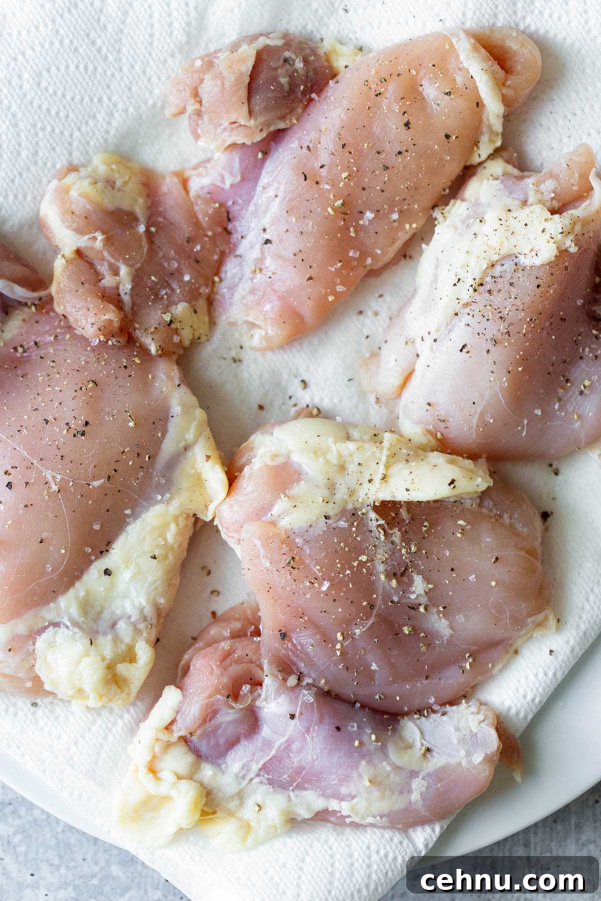 Crispy Honey Garlic Chicken Thighs in the Air Fryer 3 chicken thighs on paper towels