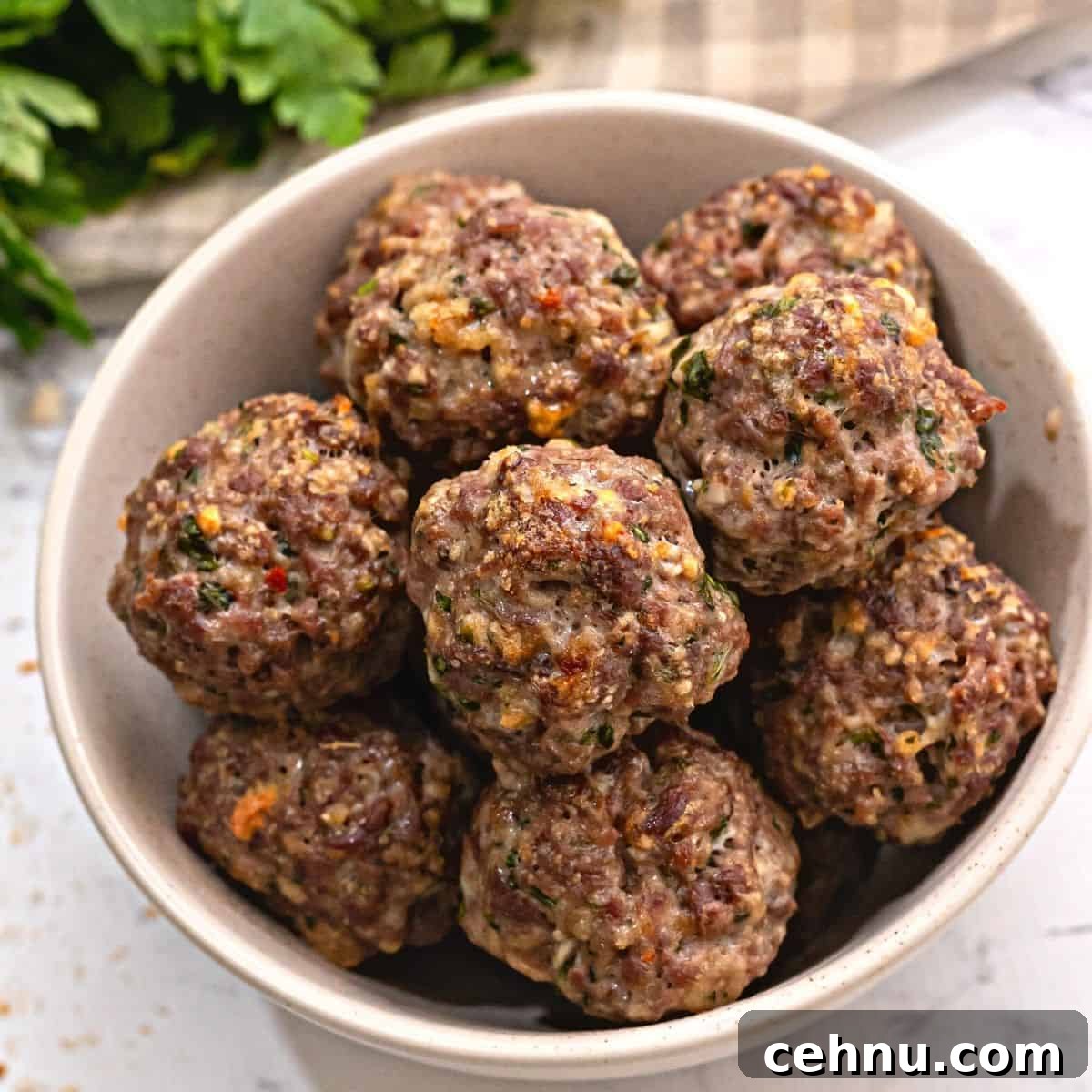 Bowl of Baked Meatballs.