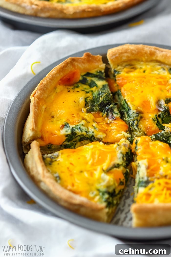 Sliced Spinach and Cheddar Quiche